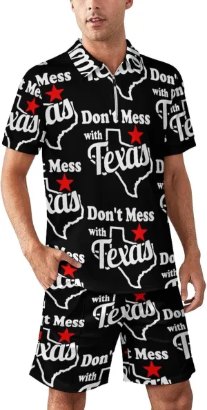 Don't Mess With Texas Men's Polo Shirt Top And Shorts Sets 2 Piece Short Sleeve Outfits