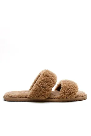 Double Strap Shearling Slipper Tobacco