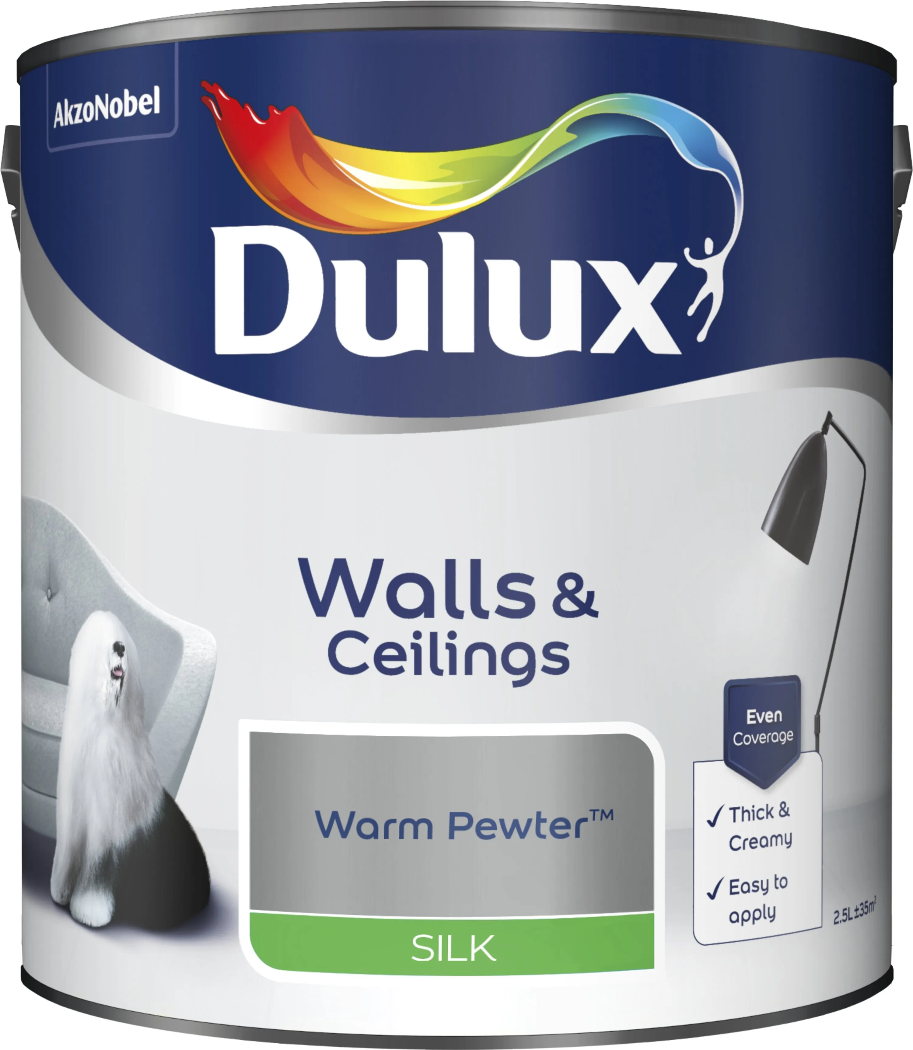 Dulux Silk Emulsion Paint For Walls And Ceilings - Warm Pewter 2.5L