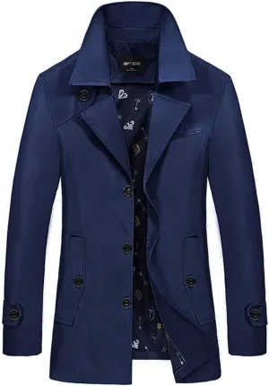 ebossy Men's Single Breasted Lightweight/Fleece Lined Windbreaker Jacket Short Trench Coat