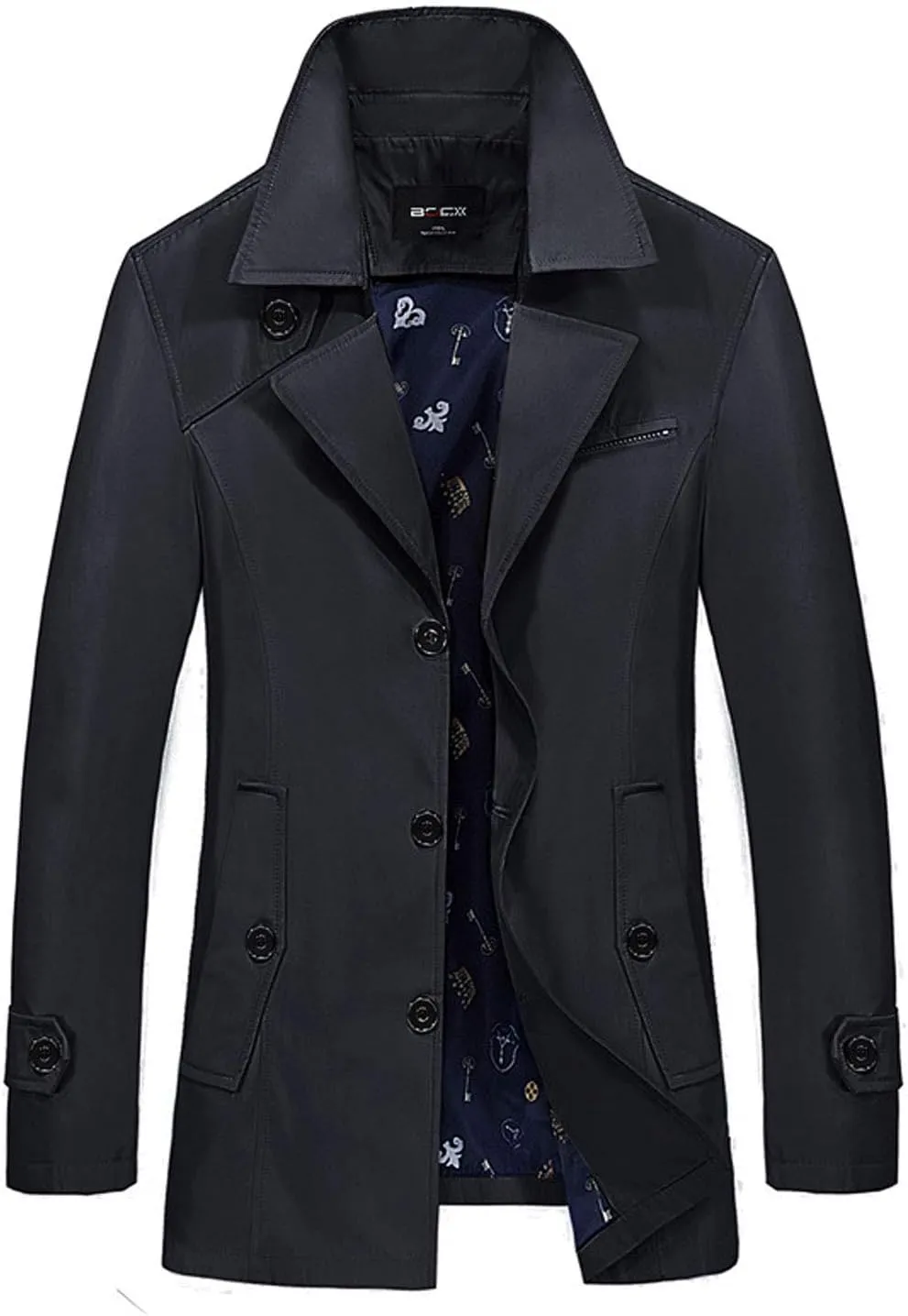 ebossy Men's Single Breasted Lightweight/Fleece Lined Windbreaker Jacket Short Trench Coat
