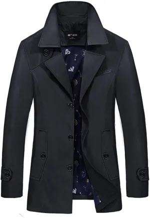 ebossy Men's Single Breasted Lightweight/Fleece Lined Windbreaker Jacket Short Trench Coat