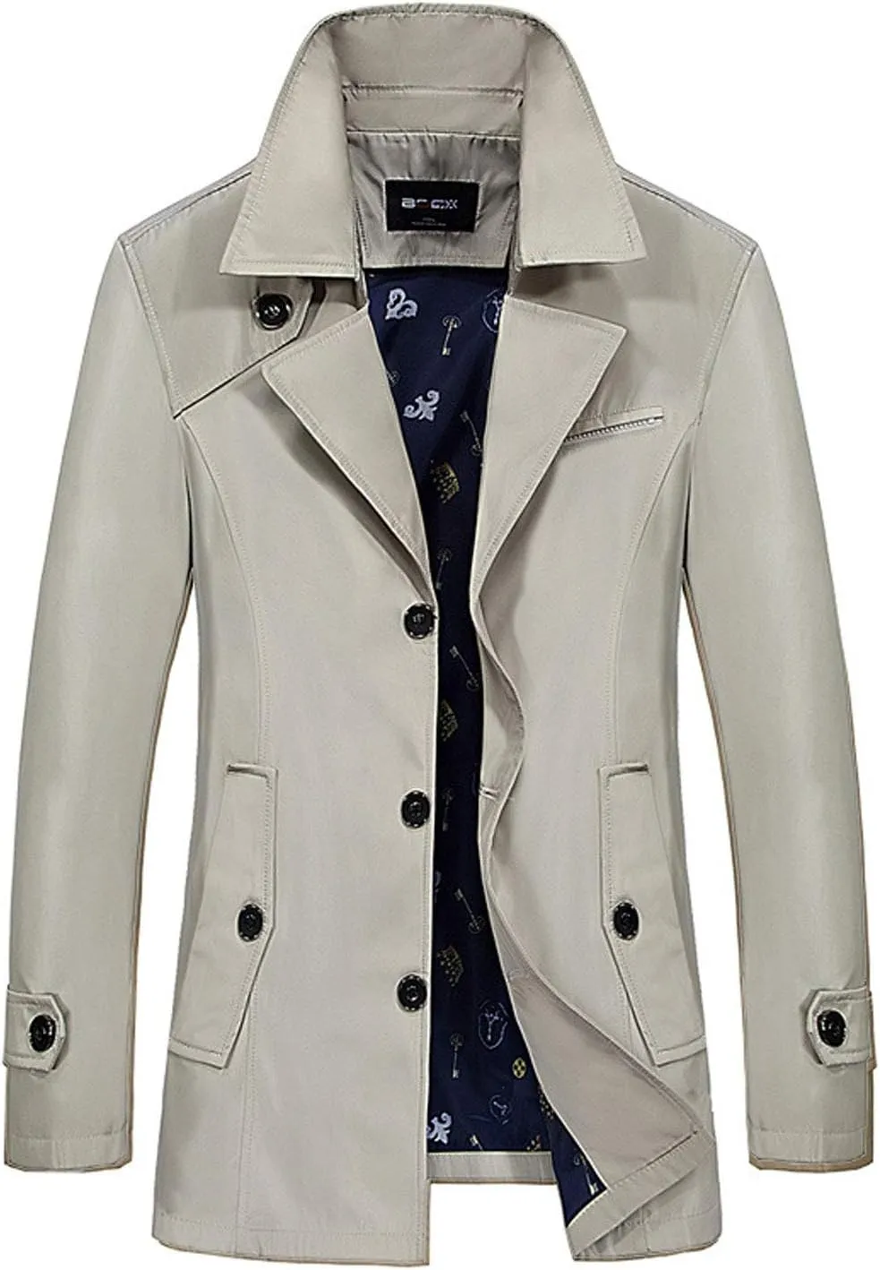 ebossy Men's Single Breasted Lightweight/Fleece Lined Windbreaker Jacket Short Trench Coat