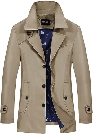 ebossy Men's Single Breasted Lightweight/Fleece Lined Windbreaker Jacket Short Trench Coat