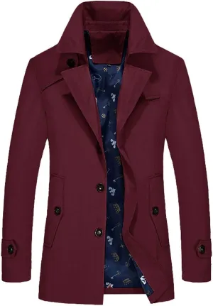 ebossy Men's Single Breasted Lightweight/Fleece Lined Windbreaker Jacket Short Trench Coat