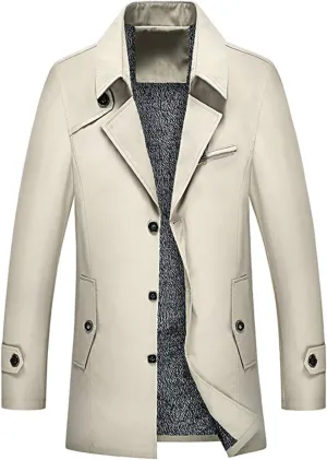ebossy Men's Single Breasted Lightweight/Fleece Lined Windbreaker Jacket Short Trench Coat
