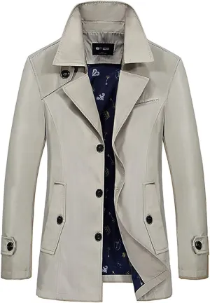 ebossy Men's Single Breasted Lightweight/Fleece Lined Windbreaker Jacket Short Trench Coat