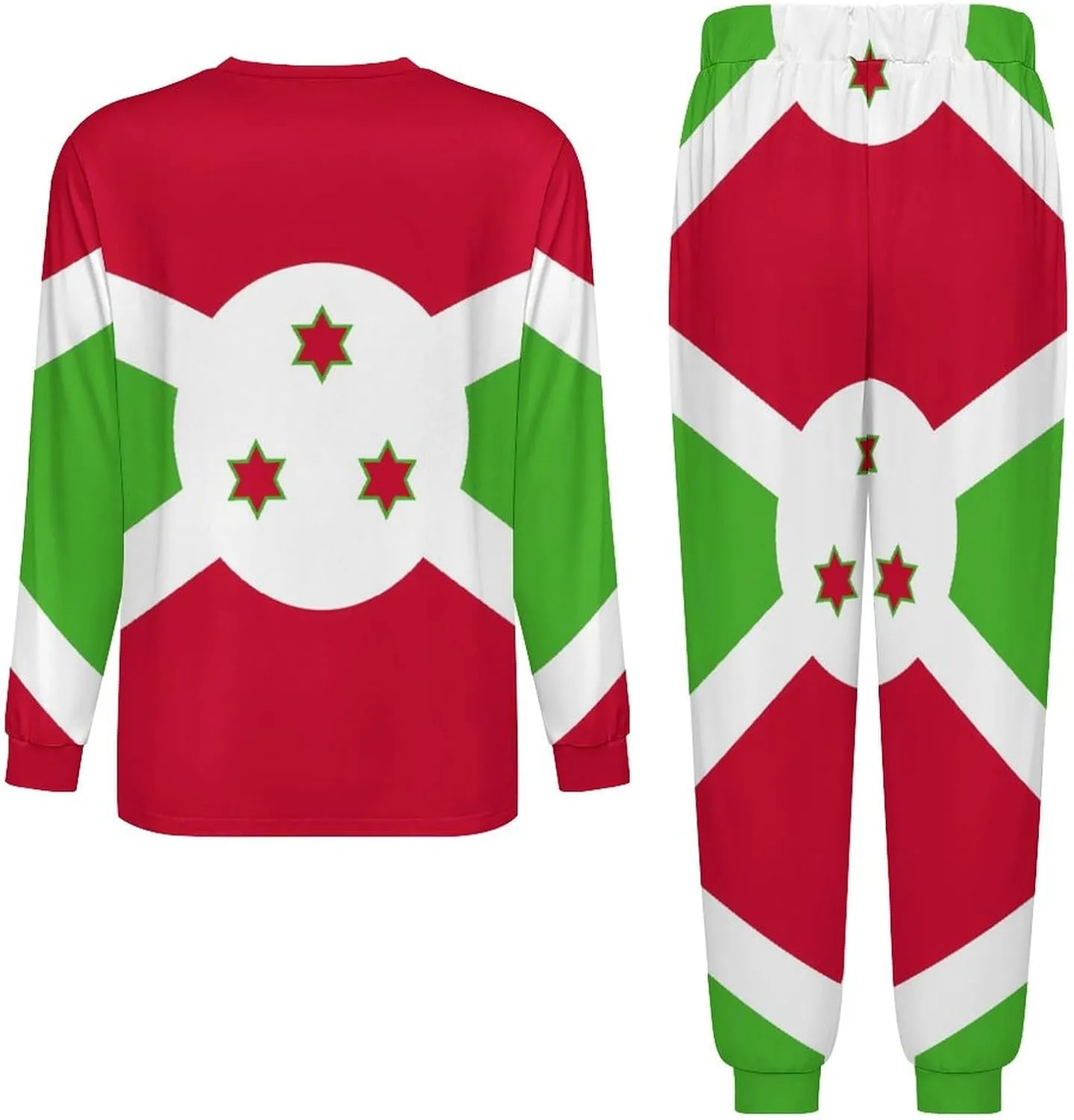 Flag of Burundi Soft Mens Pajamas Set Round Neck Pullover Long Sleeve And Pants Loungewear 2 Piece Pjs Set