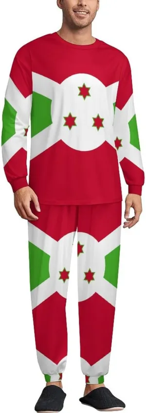 Flag of Burundi Soft Mens Pajamas Set Round Neck Pullover Long Sleeve And Pants Loungewear 2 Piece Pjs Set