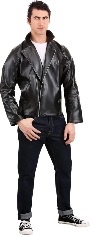 Fun Costumes Men's T-Birds Jacket, Adult Grease Costume, 50s Sock Hop Dance Outfit, Danny Zuko Faux Leather Coat - Black, Small