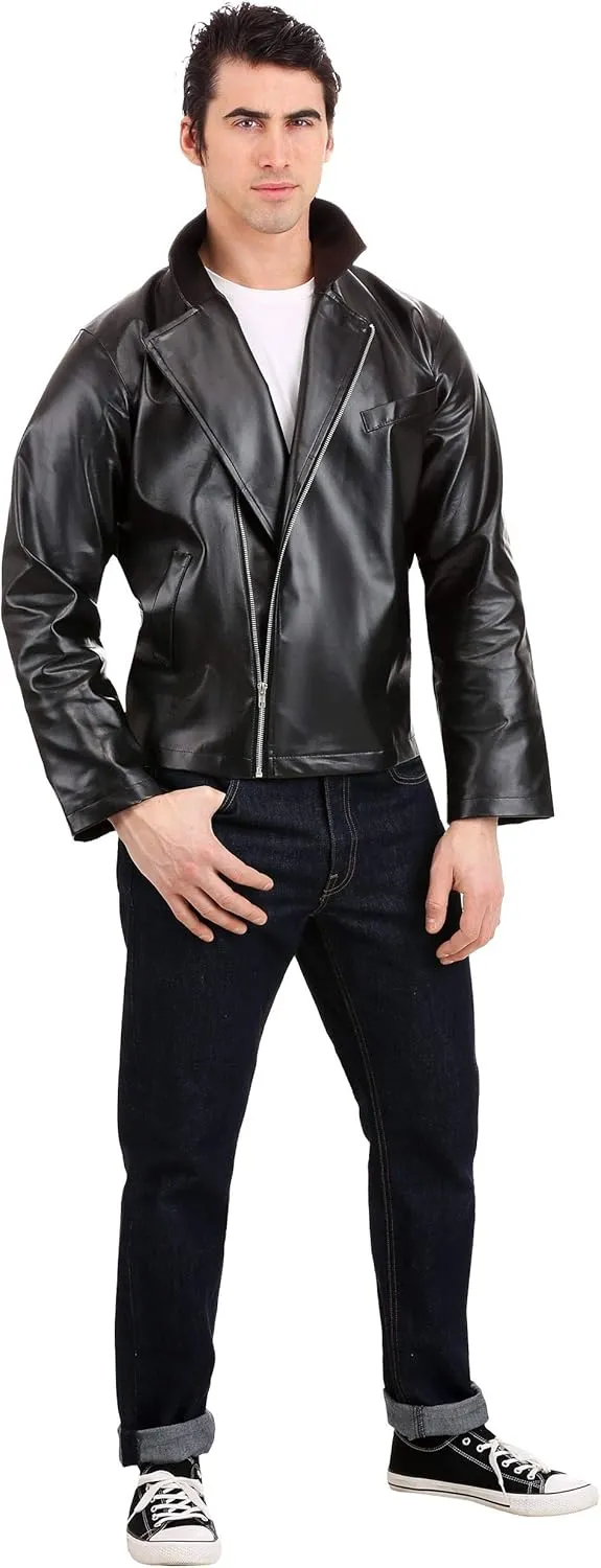Fun Costumes Men's T-Birds Jacket, Adult Grease Costume, 50s Sock Hop Dance Outfit, Danny Zuko Faux Leather Coat - Black, Small