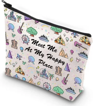 G2TUP Meet Me At My Happy Place Theme Park Travel Toiletry Bag Kingdom of Dreams Zipper Bag Epcot Reusable Bag (Meet Me At My Happy Place Makup bag)