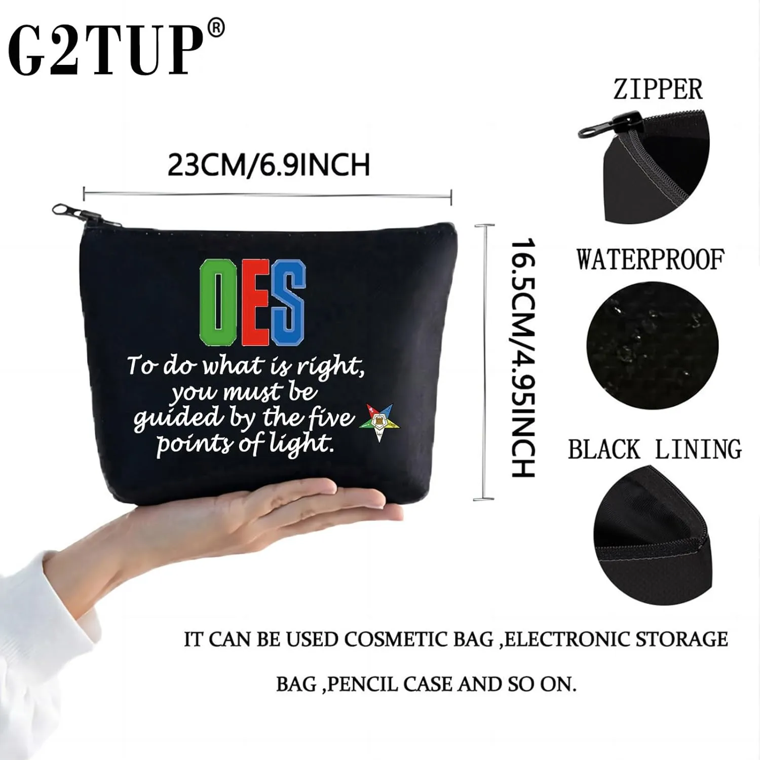 G2TUP Sorority Sister Star Cosmetic Bag Five-Pointed Star Sorority Gifts To Do What Is Right Sisterhood Zipper Pouch Bag (Five-Pointed Star black)