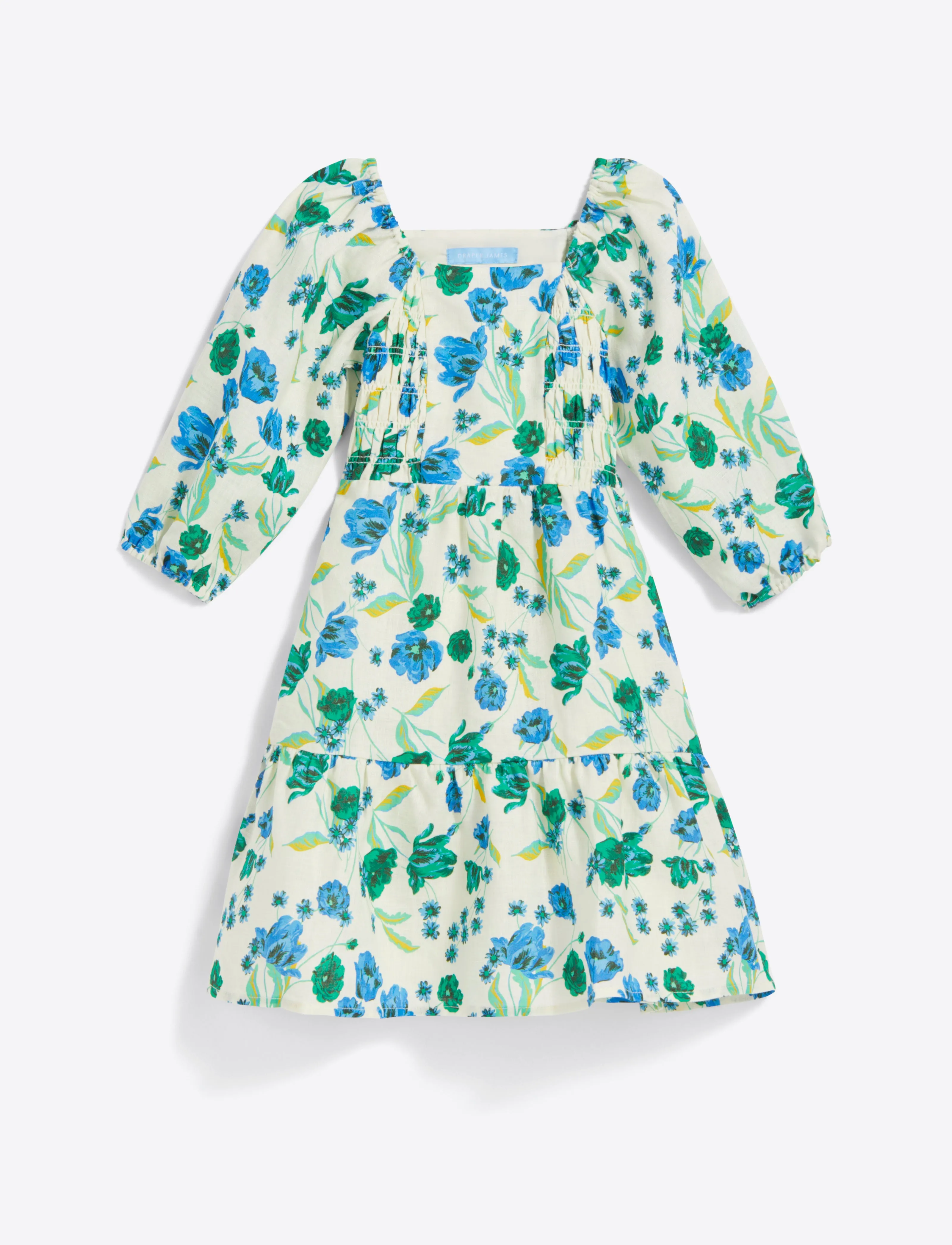 Girls Smocked Long Sleeve Dress in Linen