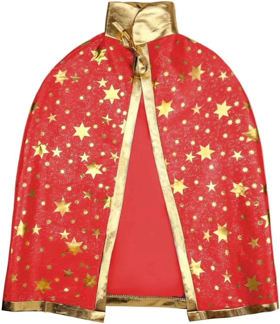 Halloween Wizard Cape Witch Star Pattern Costume Cloak with Hat Pumpkin Bag for Children Kids(Over 3 Years Old)