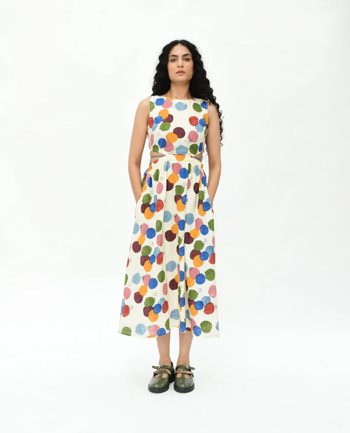 Handblock Printed Polka Dot Maxi Dress