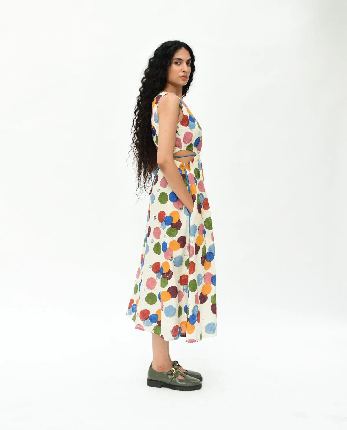 Handblock Printed Polka Dot Maxi Dress