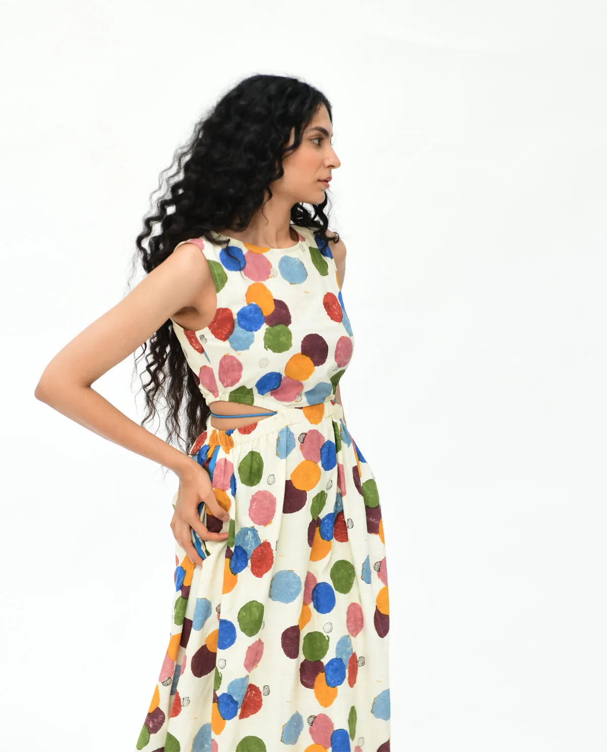 Handblock Printed Polka Dot Maxi Dress