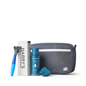 Harry's Travel Shaving Kit for Men - Toiletry Bag, Razor, Foaming Shave Gel, and Blade Cover - TSA Friendly Shave Kit