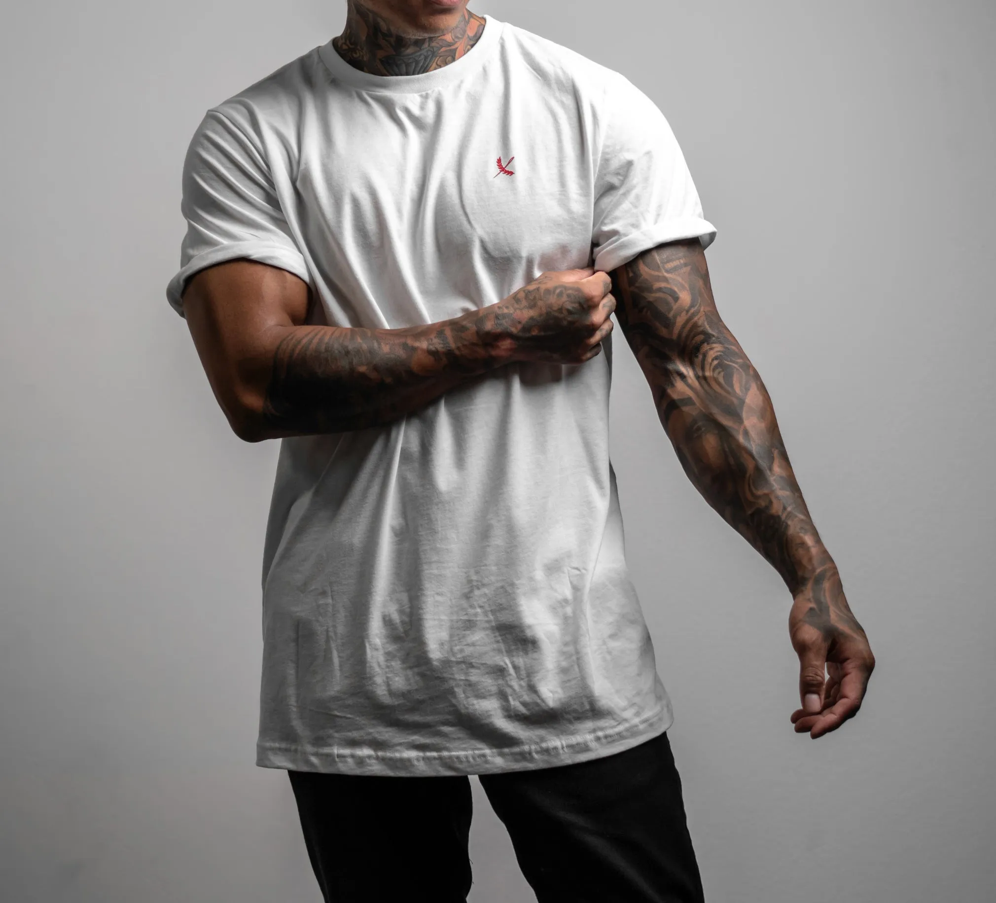 Icon Cuffed Tee - White / Red