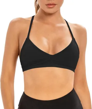INIBUD Sports Bras for Women Backless Halter Strappy Seamless Bra Padded Removable Bralettes Gym Workout Minimal Yoga Tops