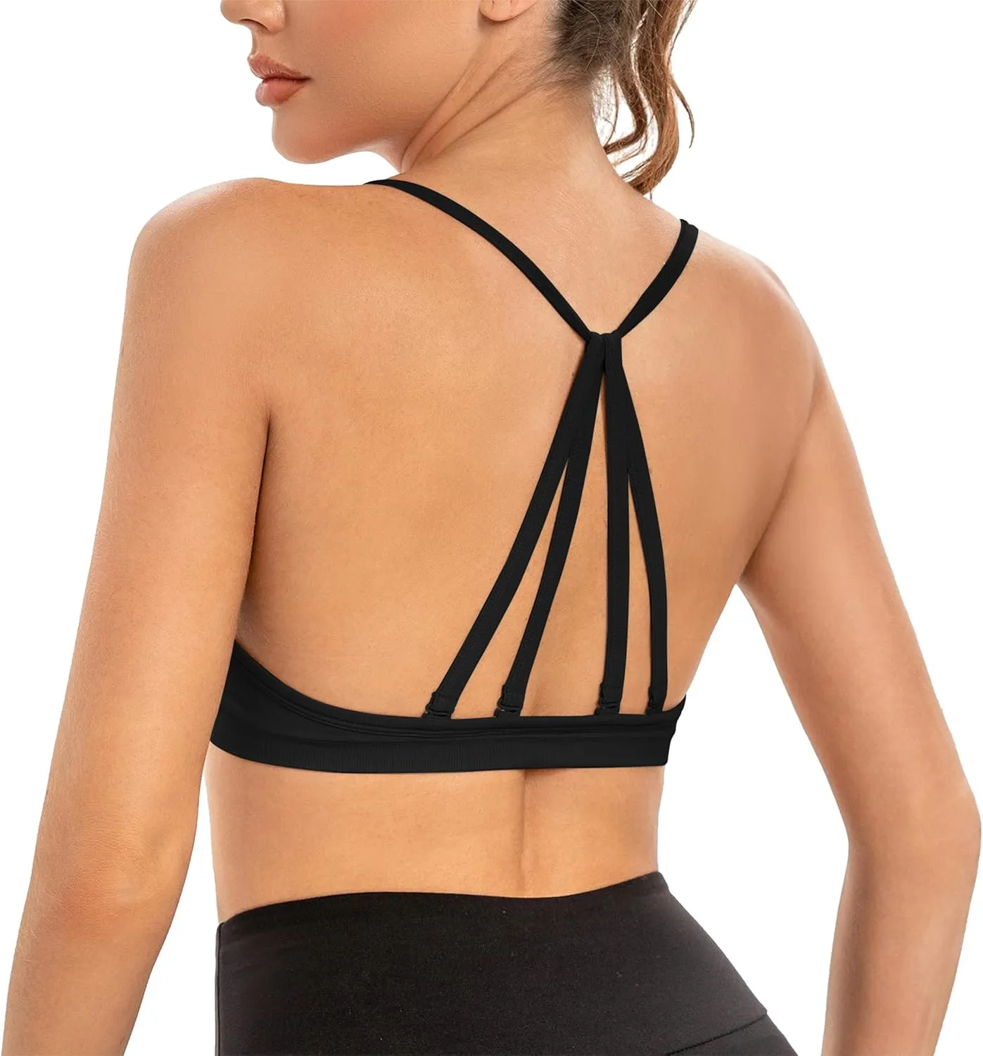 INIBUD Sports Bras for Women Backless Halter Strappy Seamless Bra Padded Removable Bralettes Gym Workout Minimal Yoga Tops