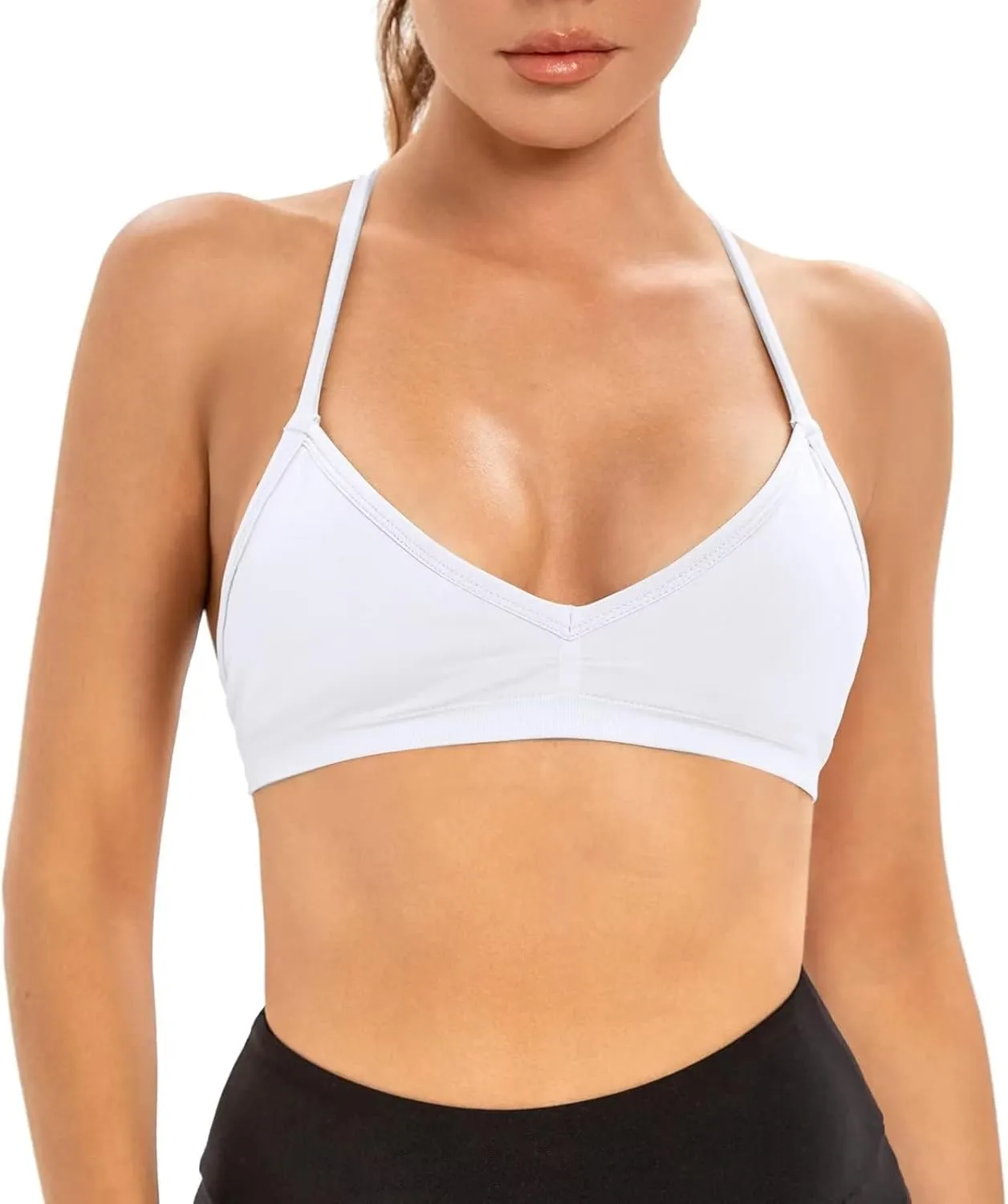 INIBUD Sports Bras for Women Backless Halter Strappy Seamless Bra Padded Removable Bralettes Gym Workout Minimal Yoga Tops