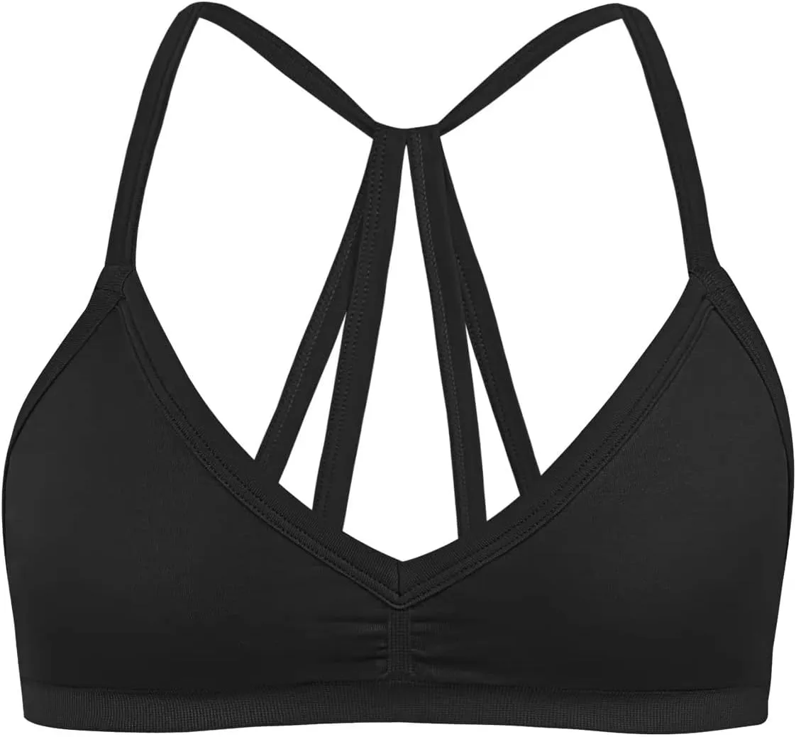 INIBUD Sports Bras for Women Backless Halter Strappy Seamless Bra Padded Removable Bralettes Gym Workout Minimal Yoga Tops