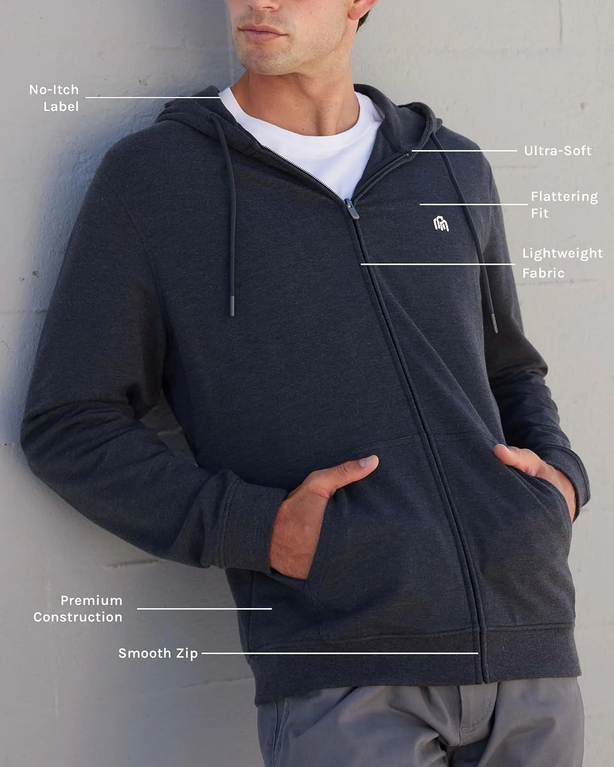 INTO THE AM Premium Zip Up Hoodies for Men S - 4XL Casual Lightweight Fitted Full Zip Sweatshirt