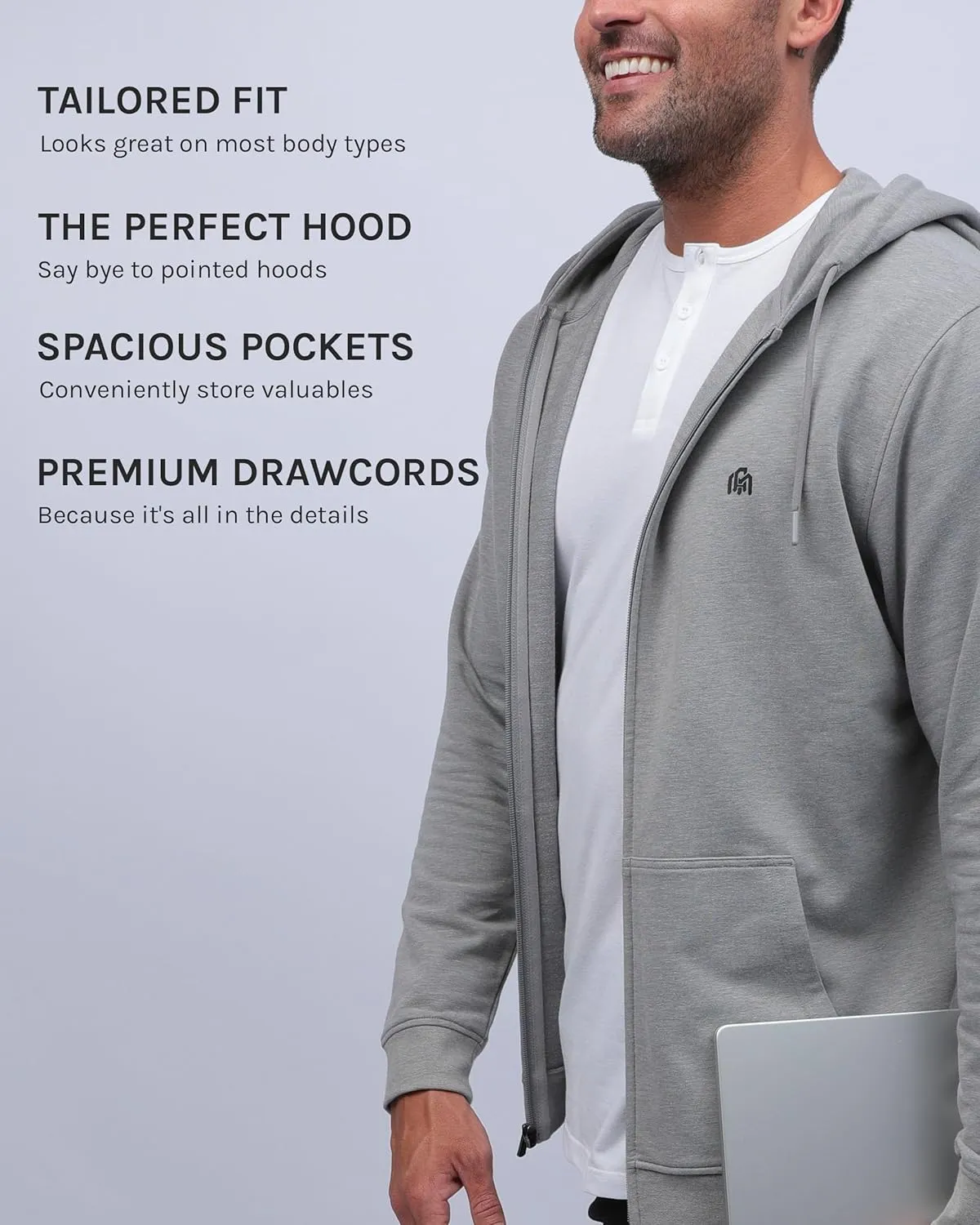 INTO THE AM Premium Zip Up Hoodies for Men S - 4XL Casual Lightweight Fitted Full Zip Sweatshirt
