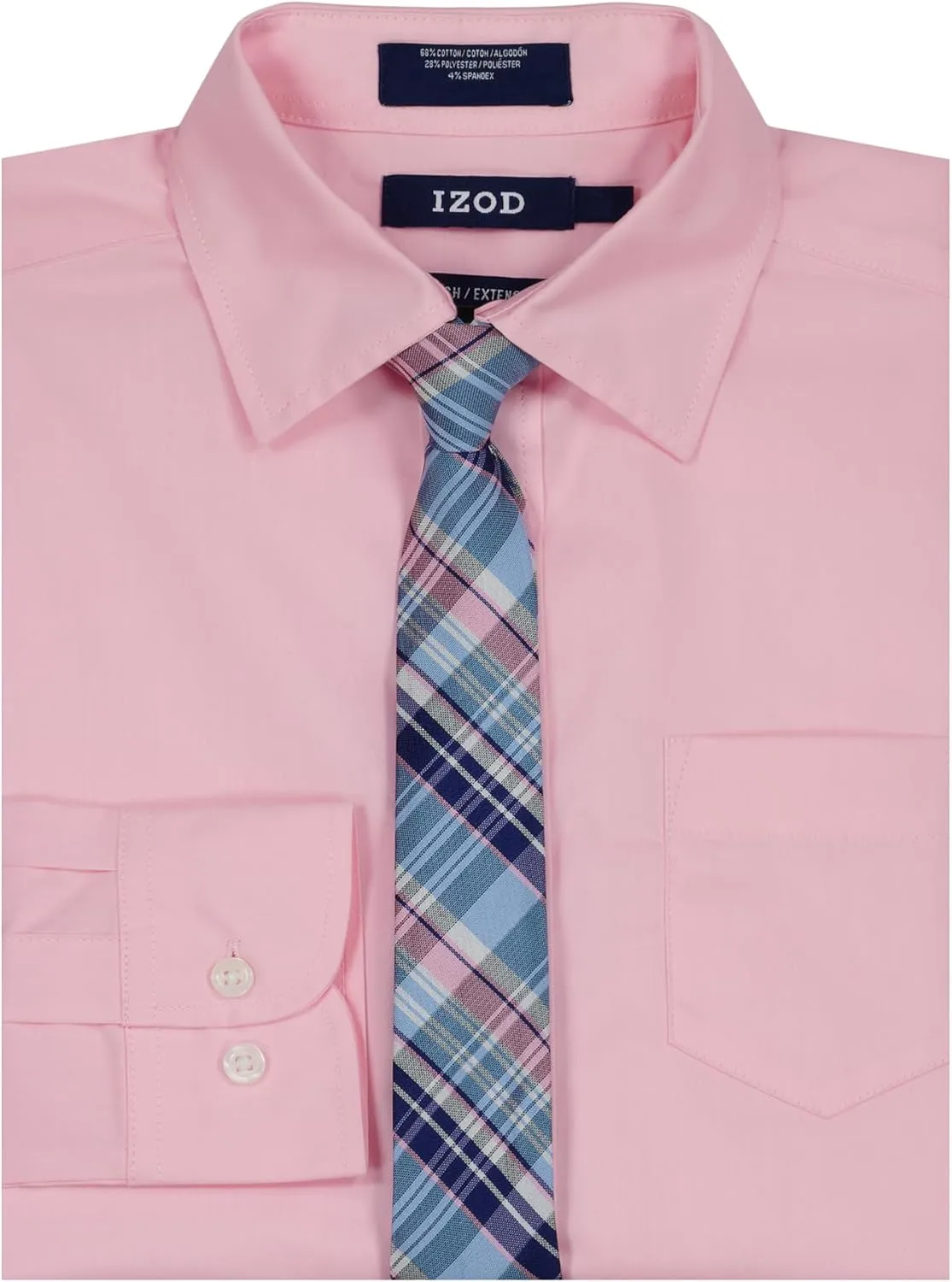 IZOD Boys' Long Sleeve Button-Down Collared Dress Shirt with Tie and Chest Pocket