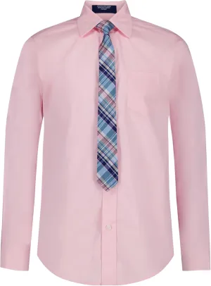 IZOD Boys' Long Sleeve Button-Down Collared Dress Shirt with Tie and Chest Pocket