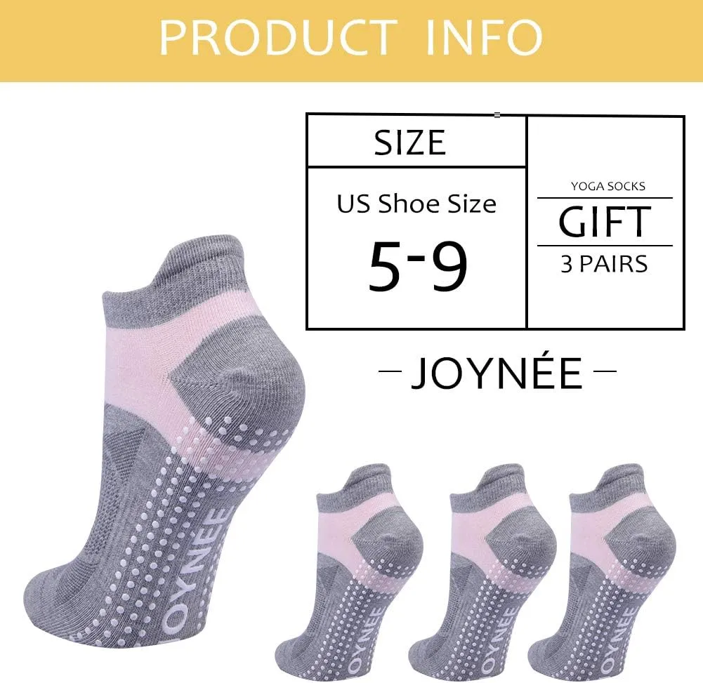 JOYNE Non-Slip Yoga Socks for Women with Grips,Ideal for Pilates,Barre,Dance,Hospital,Fitness 3 Pairs
