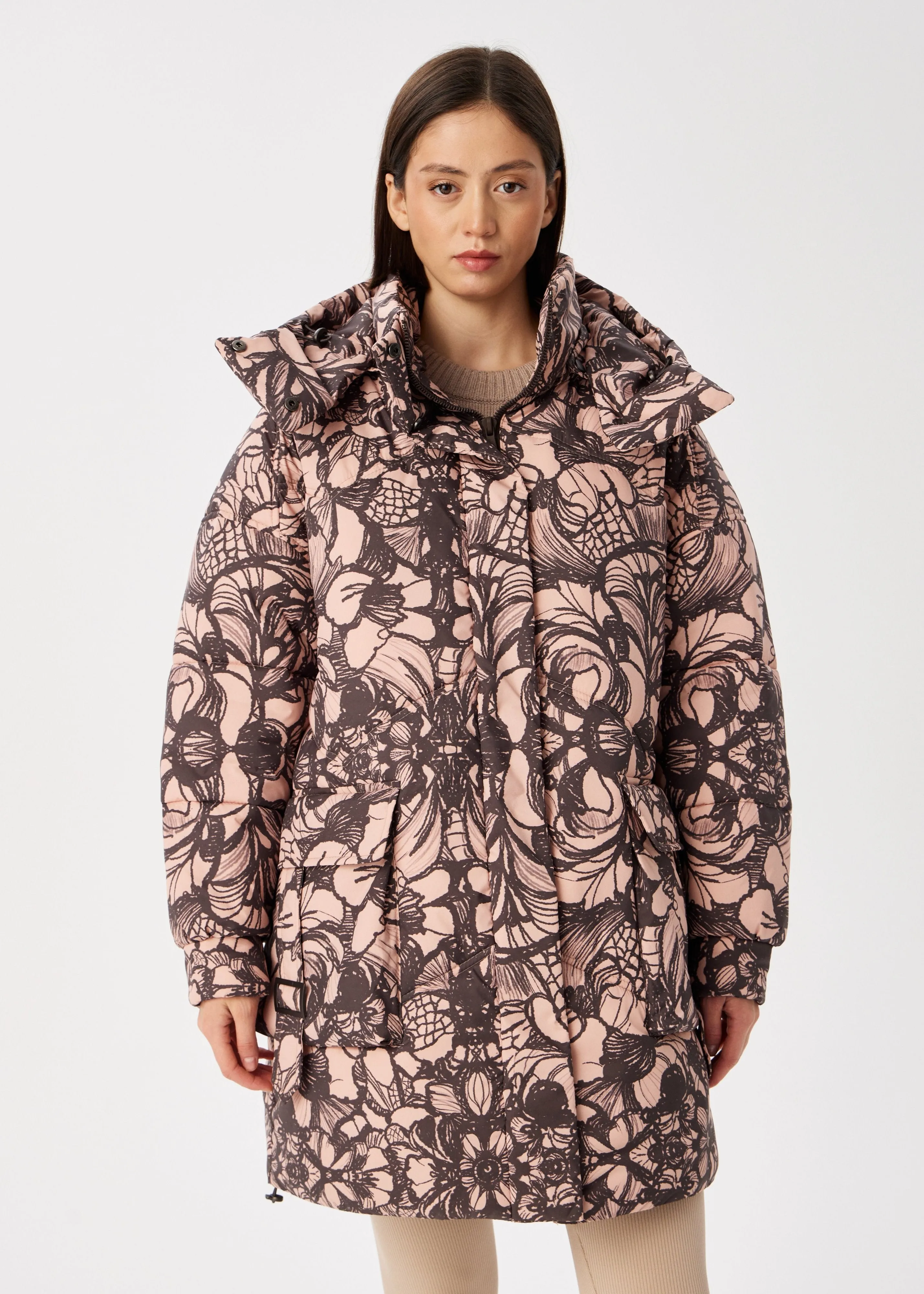 Lace Printed Puffer Jacket for Women  Artistic & Cozy Design