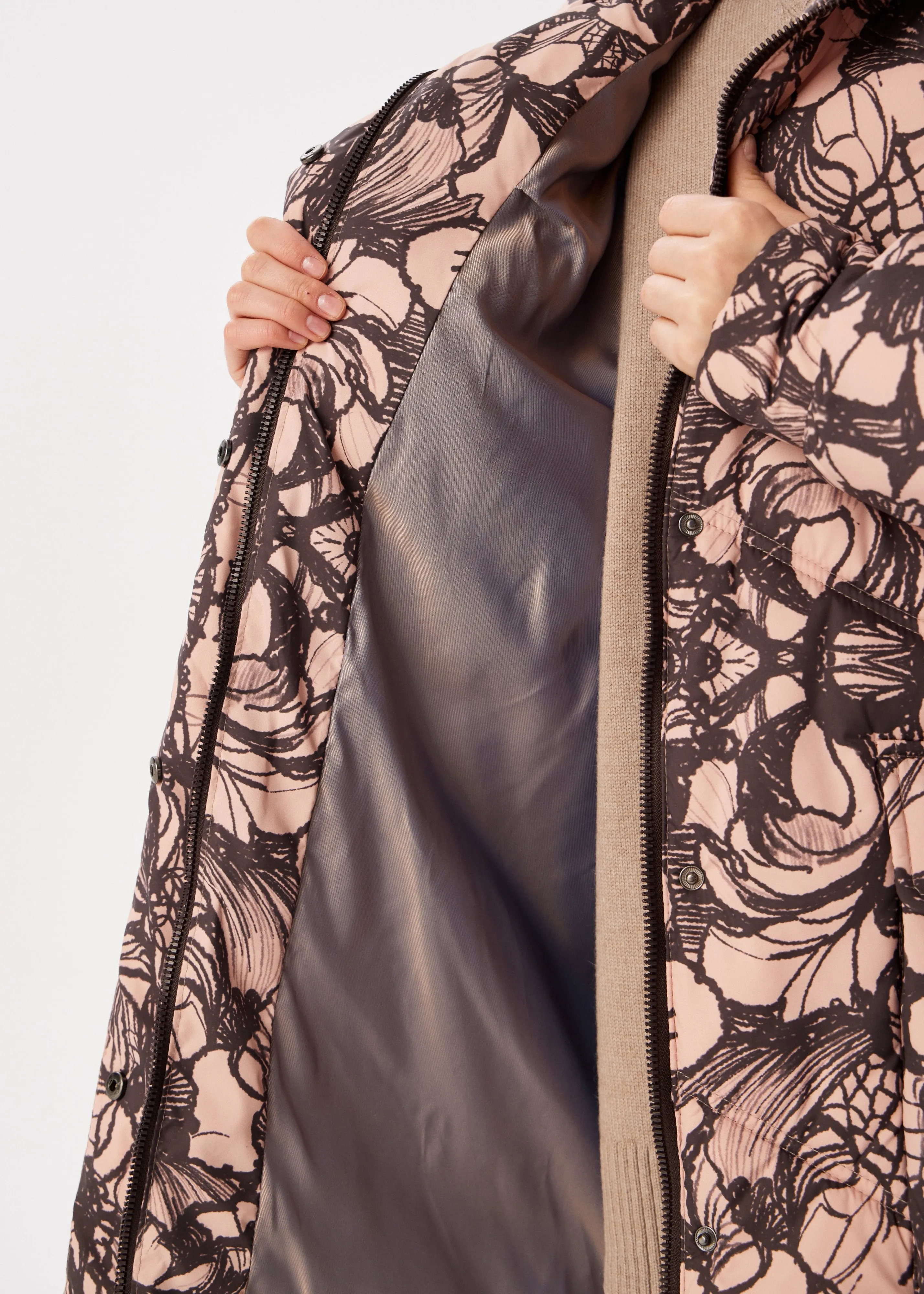 Lace Printed Puffer Jacket for Women  Artistic & Cozy Design