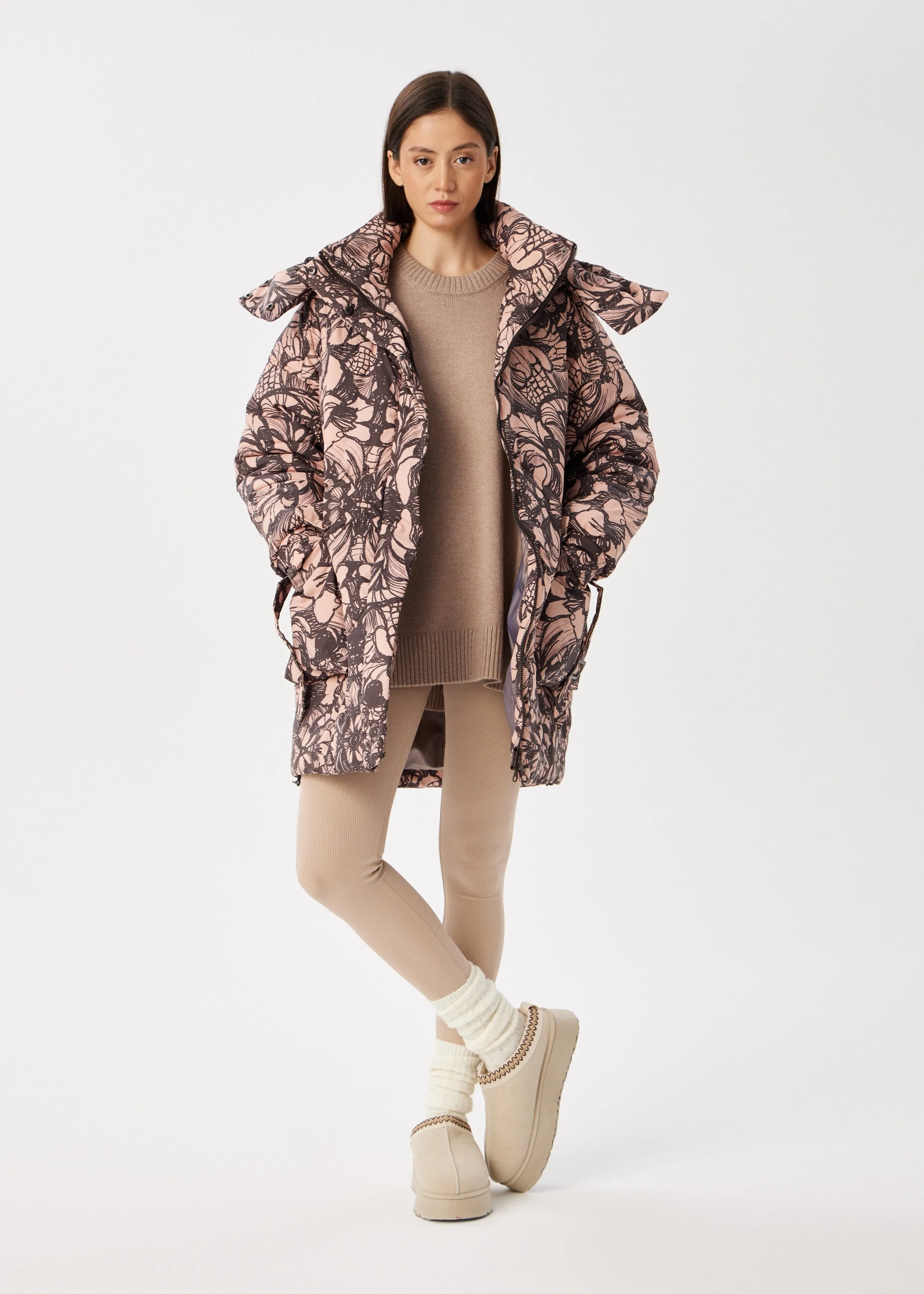 Lace Printed Puffer Jacket for Women  Artistic & Cozy Design