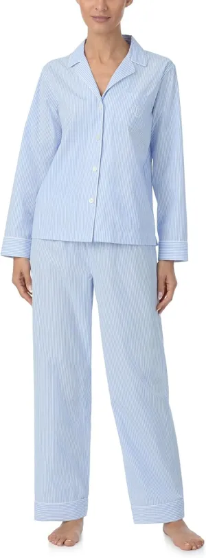 Lauren Ralph Lauren Women's Cotton Woven Long Sleeve Notch Collar Pj Set