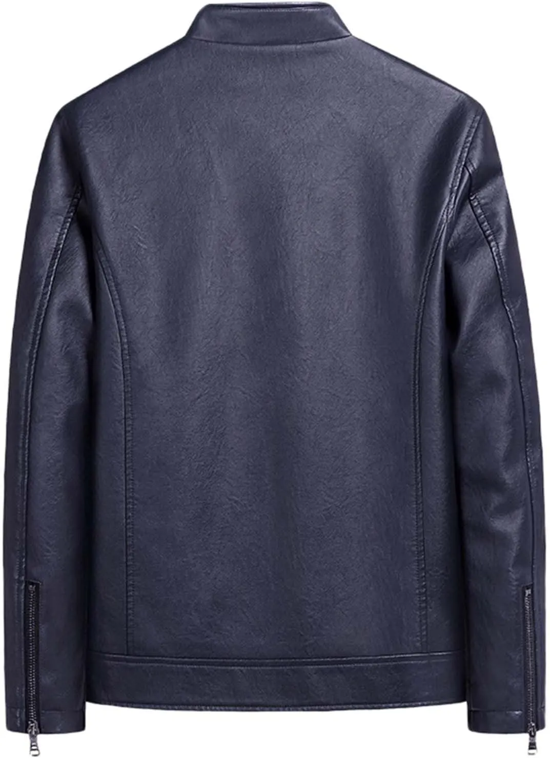 Leather Jacket for Men Solid Color Zip PU Leather Jacket Short Lapel Motorcycle Leather Men's Cotton Lightweight