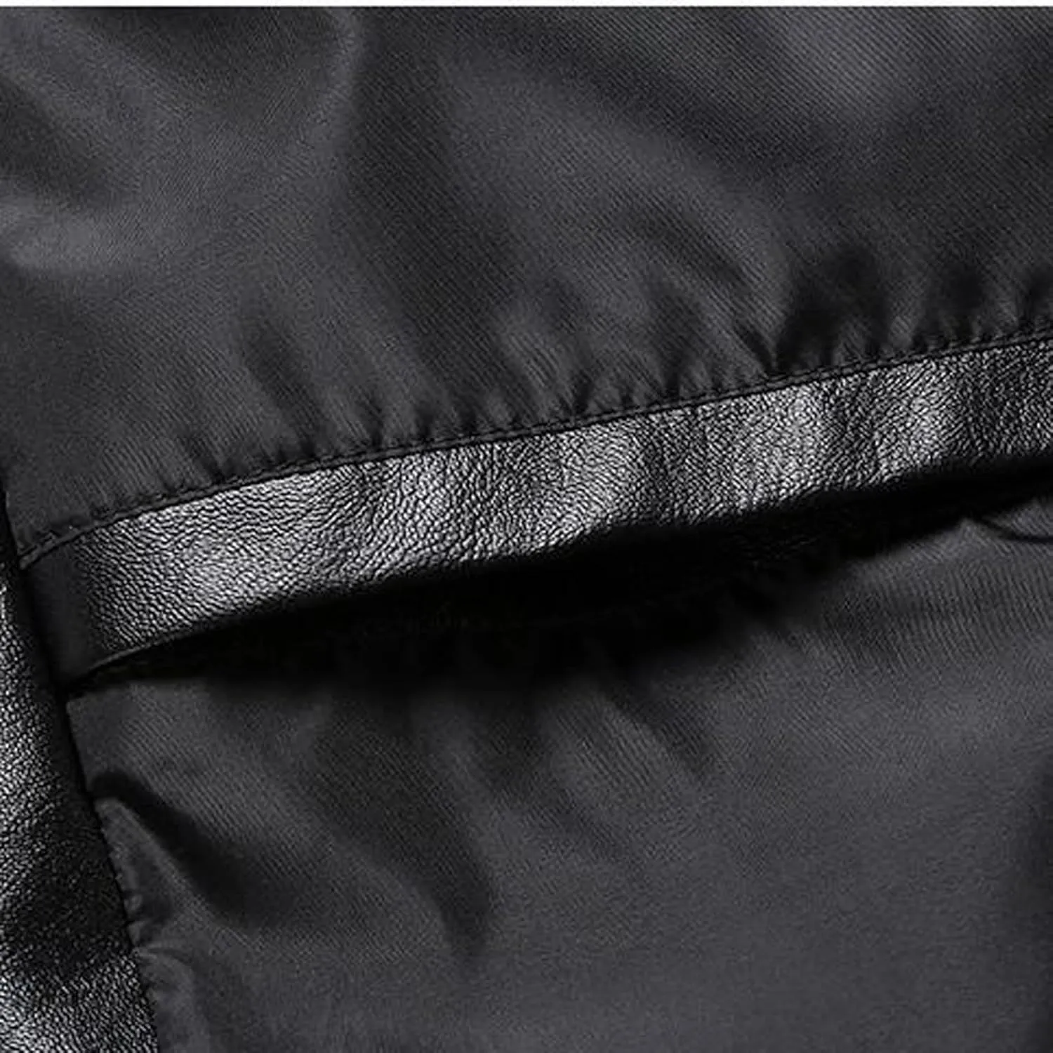 Leather Jacket for Men Solid Color Zip PU Leather Jacket Short Lapel Motorcycle Leather Men's Cotton Lightweight
