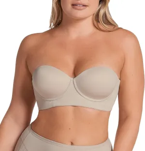 Leonisa Strapless Underwire Bras for Women Full Coverage - Comfortable Contour Cups & Supportive Back Smoothing Women's Bras with Push Up - Beige, 38DD