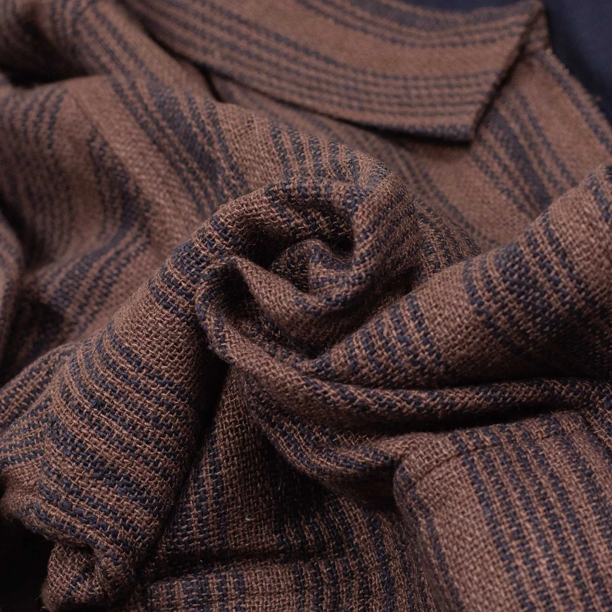 Leroy zip jacket in chocolate and navy striped handloom silk
