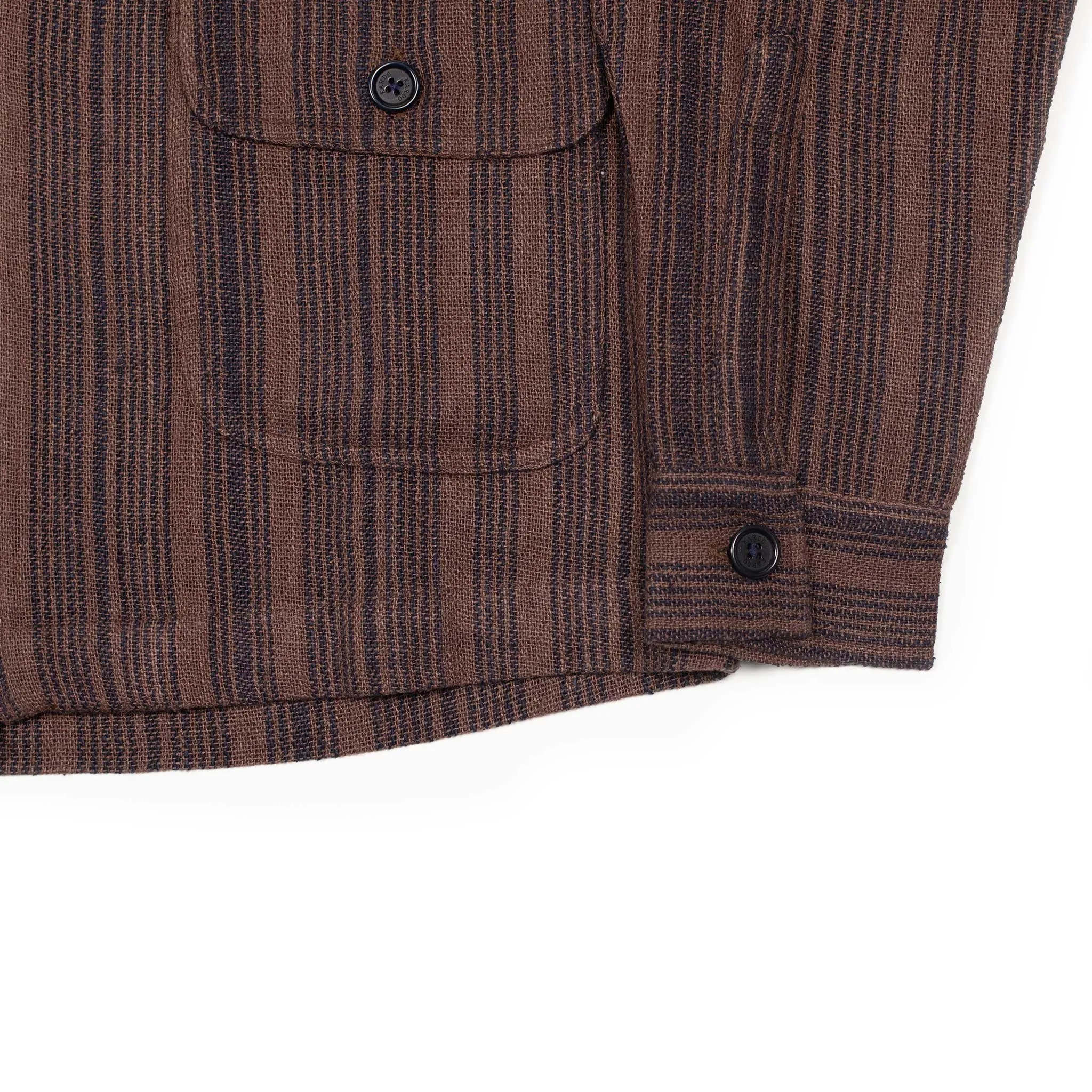 Leroy zip jacket in chocolate and navy striped handloom silk