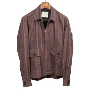 Leroy zip jacket in chocolate and navy striped handloom silk