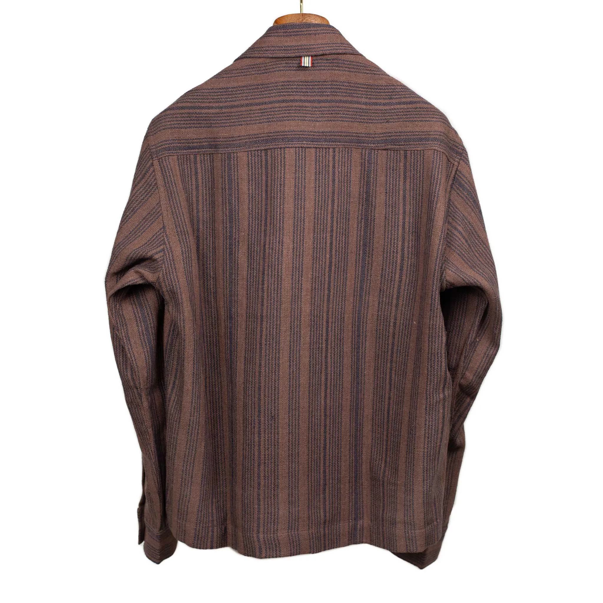 Leroy zip jacket in chocolate and navy striped handloom silk