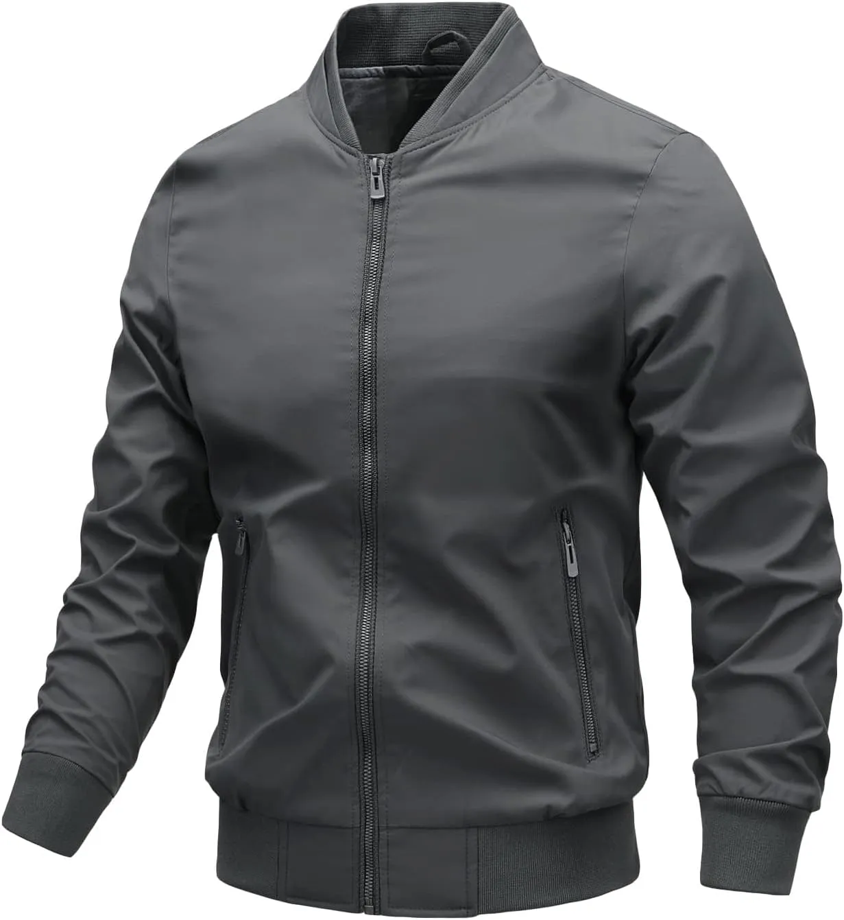 Lightweight Jacket Men Casual Bomber Windbreaker Flight Full Zip Track Jackets Business Outdoor Fall Spring Solid Coat