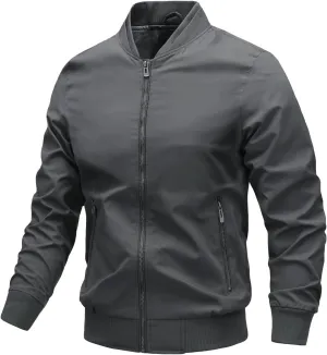 Lightweight Jacket Men Casual Bomber Windbreaker Flight Full Zip Track Jackets Business Outdoor Fall Spring Solid Coat