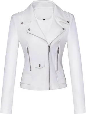 Lmdudan Faux Leather Short Jacket for Women Winter Long Sleeve Motorcycle Coats Sexy Lapel Zipper Cropped Outwear Tops