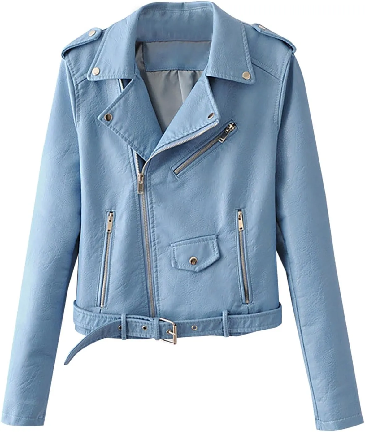 Lmdudan Women's Faux Leather Short Jacket Fashion Zipper PU Slim Short Motorcycle Coat Casual Comfy Outwear with Pockets