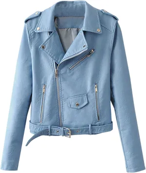 Lmdudan Women's Faux Leather Short Jacket Fashion Zipper PU Slim Short Motorcycle Coat Casual Comfy Outwear with Pockets