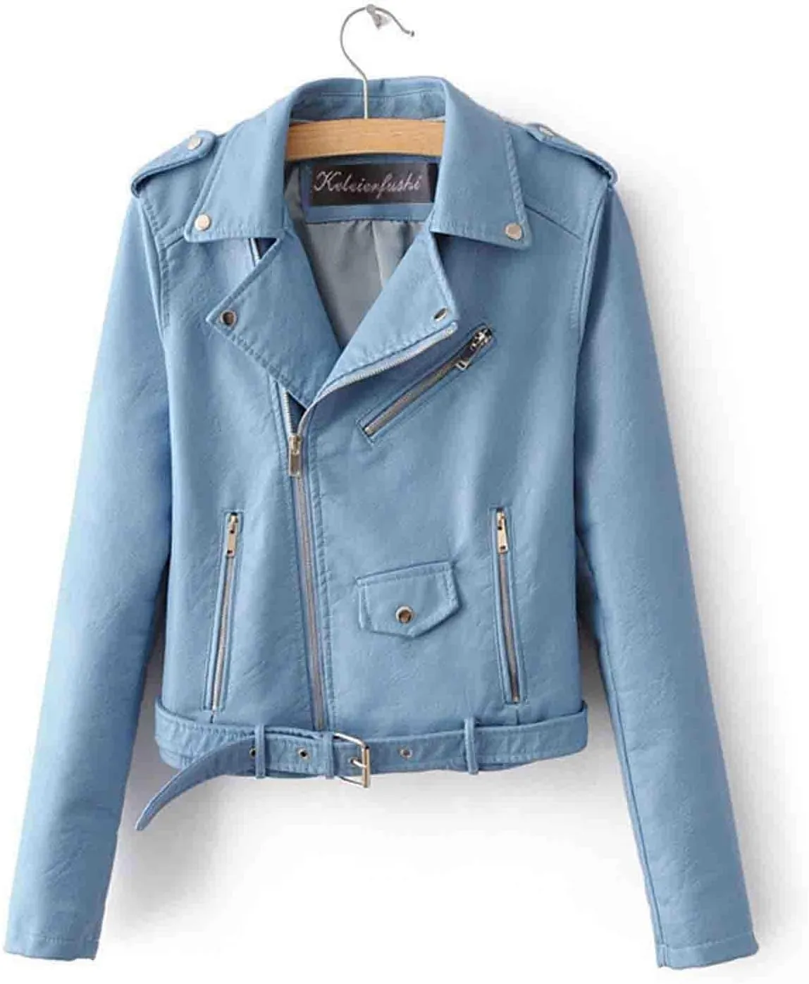 Lmdudan Women's Faux Leather Short Jacket Fashion Zipper PU Slim Short Motorcycle Coat Casual Comfy Outwear with Pockets